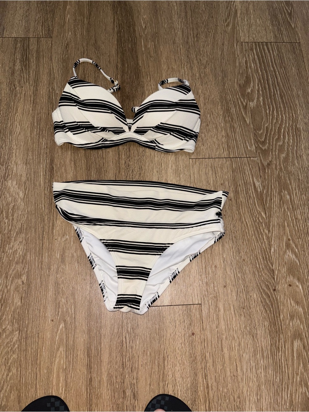 Victoria’s Secret Textured Stripe Bikini Set XS Black White High Waist Swim A82